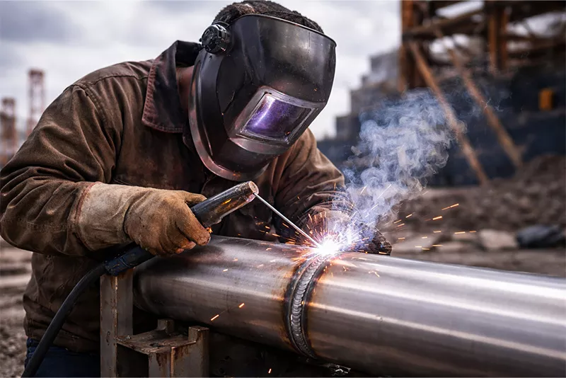 Industrial welding services being carried out on a structural steel component